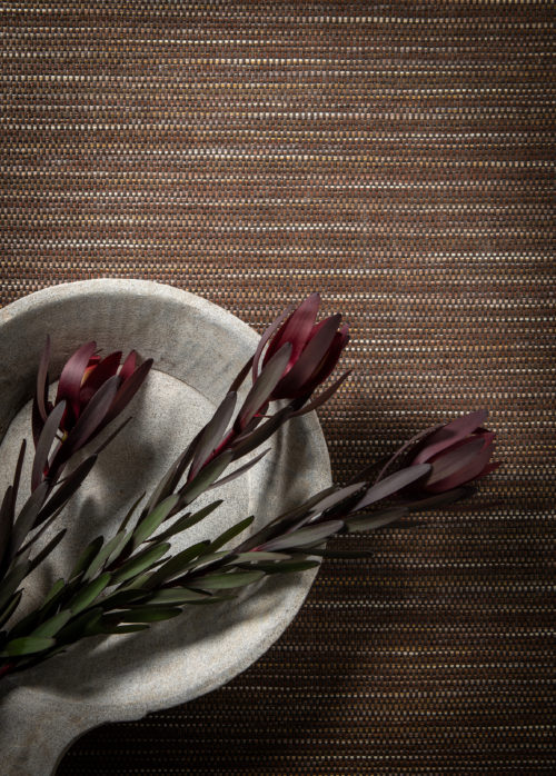 Woven multicoloured paper yarns for tactile temptation. Mood design from Omexco's Tribu collection.